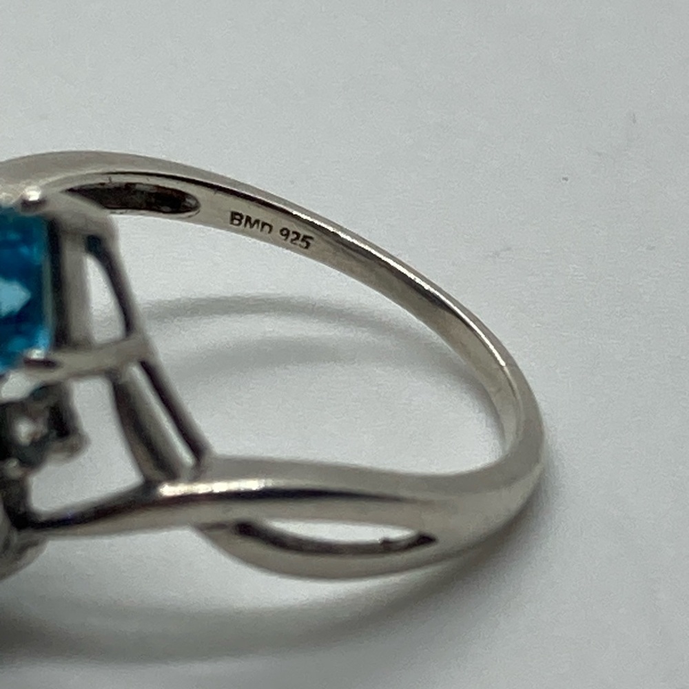 Vtg Sterling Topaz & Diamond Gemstone Cluster 925 Silver Ring | Sz 8.25 - Picture 14 of 16